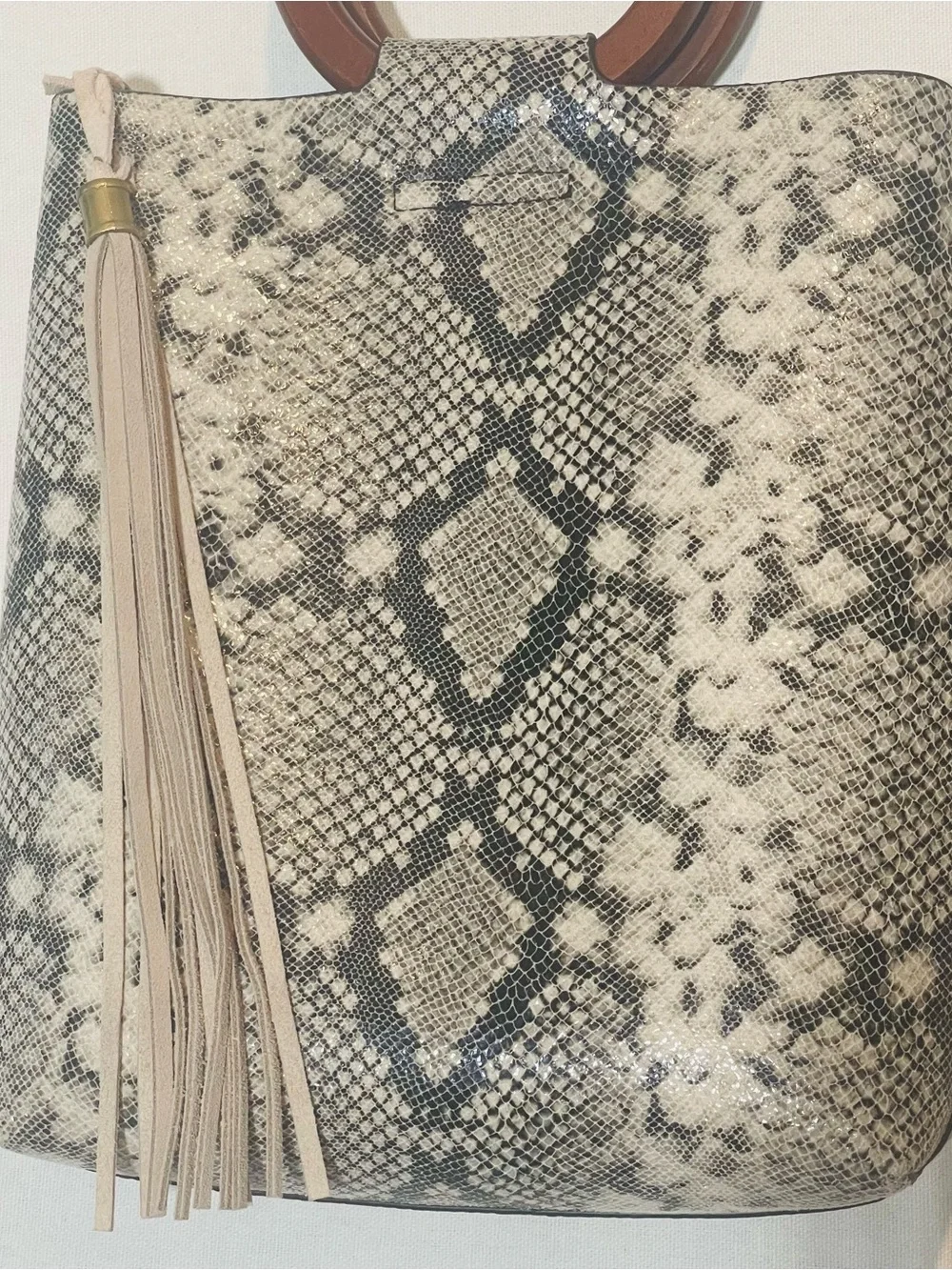 Street Level Nela Snakeskin Print Ring Handle Satchel Bag Grey Black